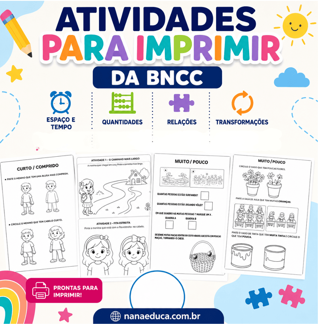 8 Atividades para Imprimir Grátis na Educação Infantil: Espaços, Tempos, Quantidades, Relações e Transformações