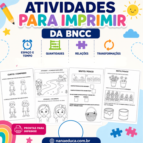 8 Atividades para Imprimir Grátis na Educação Infantil: Espaços, Tempos, Quantidades, Relações e Transformações